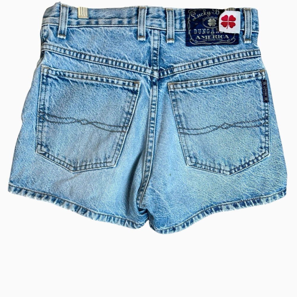 Lucky Brand Daisy Shorts Womens 4/27 Blue Denim Dungarees 5 Pocket USA Made